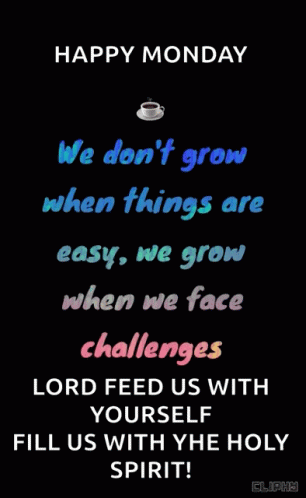 A Happy Monday Message With A Cup Of Coffee On A Saucer On A Black Background GIF