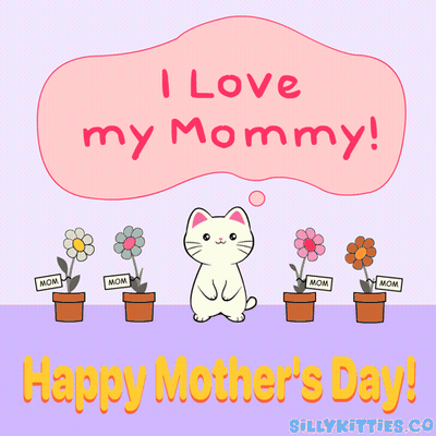 A Happy Mother 'S Day Card With A Cat Surrounded By Flowers GIF