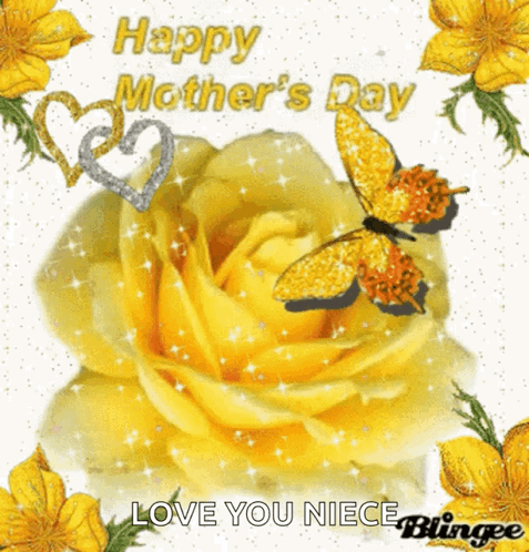 A Happy Mother 'S Day Card With Yellow Roses And Butterflies GIF