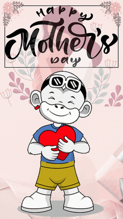 A Happy Mother 'S Day Greeting Card With A Boy Holding A Heart GIF