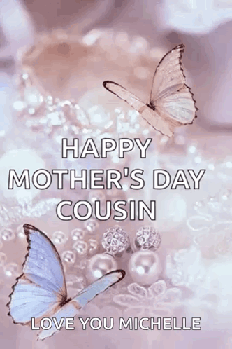 A Happy Mother 'S Day Greeting Card With Butterflies And Pearls . GIF