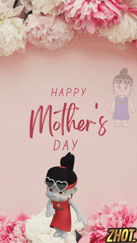 A Happy Mother 'S Day Greeting Card With Flowers And A Girl GIF