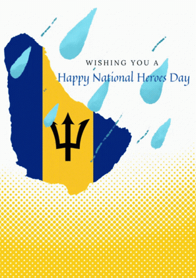 A Happy National Heroes Day Greeting Card With A Map Of Barbados GIF