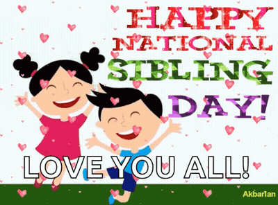 A Happy National Sibling Day Greeting Card With Two Kids GIF