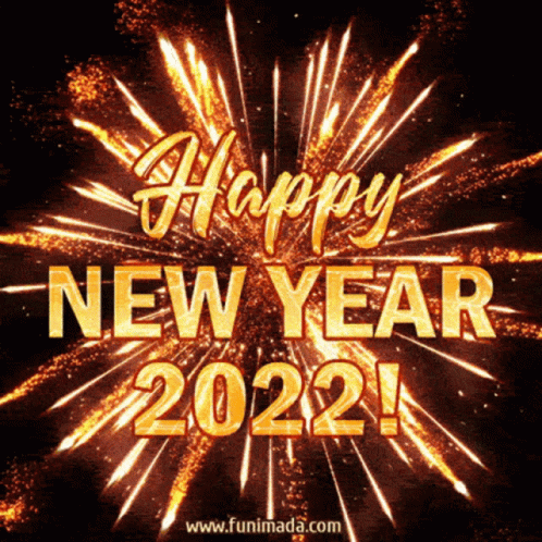 A Happy New Year 2022 Greeting With Fireworks Behind It GIF