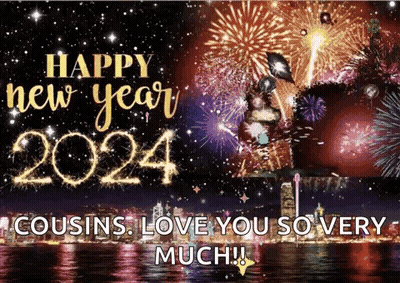 A Happy New Year 2024 Greeting Card With Fireworks And The Statue Of Liberty In The Background GIF