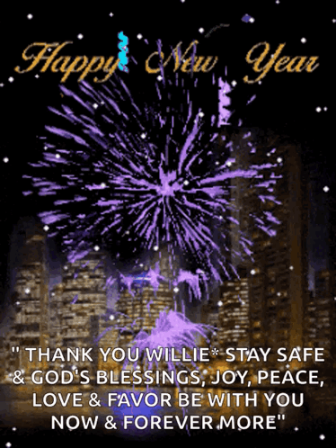 A Happy New Year Card With Purple Fireworks GIF
