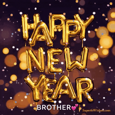 A Happy New Year Greeting Card For A Brother With Gold Balloons GIF