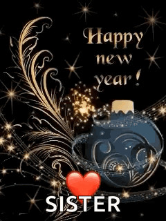 A Happy New Year Greeting Card For A Sister With A Heart And Sparklers GIF