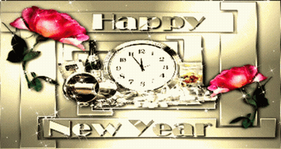 A Happy New Year Greeting Card With A Clock GIF
