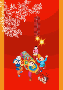 A Happy New Year Greeting Card With A Dragon And Flowers GIF