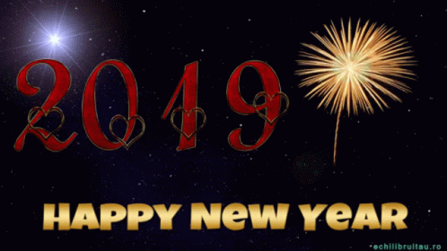 A Happy New Year Greeting Card With A Fireworks Display GIF
