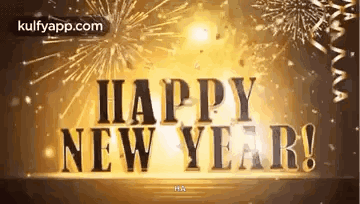 A Happy New Year Greeting Card With Fireworks And Confetti In The Background . GIF