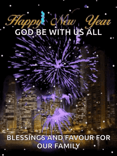 A Happy New Year Greeting Card With Purple Fireworks GIF