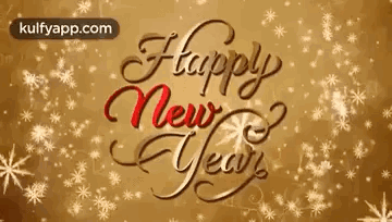 A Happy New Year Greeting Card With Snowflakes Falling From The Sky . GIF