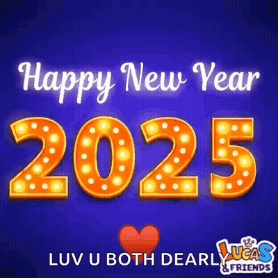 A Happy New Year Greeting Card With The Numbers 2025 On A Blue Background GIF