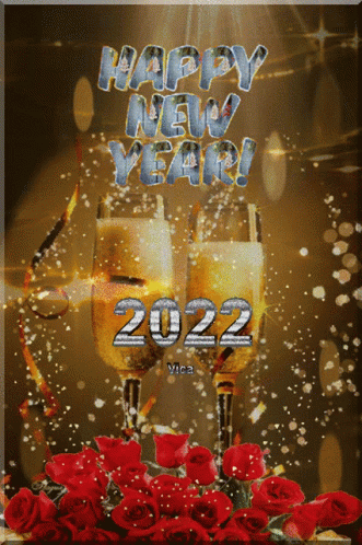 A Happy New Year Greeting Card With Two Glasses Of Champagne GIF