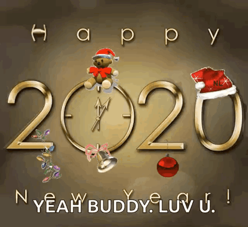 A Happy New Year Greeting With A Clock And A Teddy Bear GIF