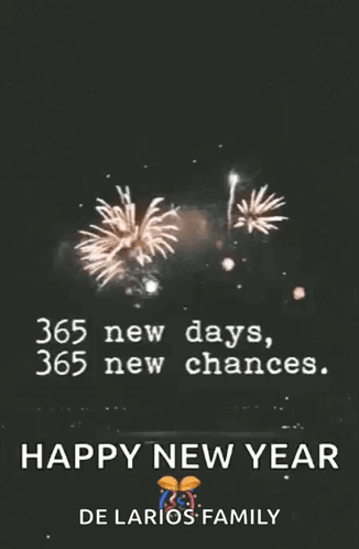 A Happy New Year Greeting With A Fireworks Display In The Background GIF