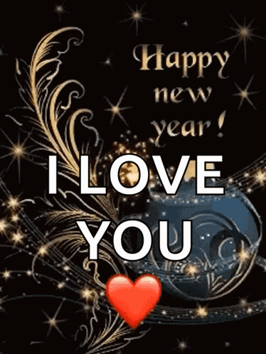 A Happy New Year Greeting With A Heart And A Feather GIF