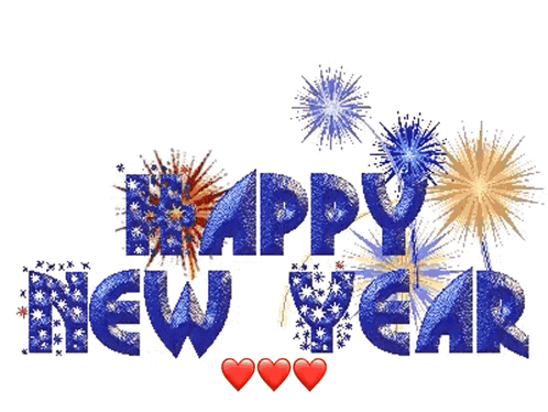 A Happy New Year Greeting With Fireworks Behind It GIF