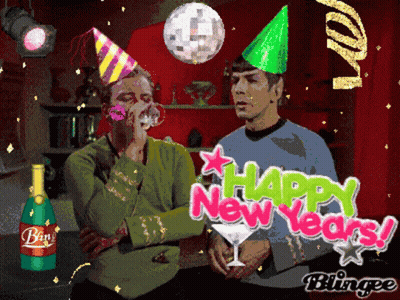 A Happy New Year 'S Greeting Card With A Bottle Of Bang GIF