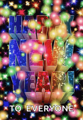 A Happy New Year To Everyone Greeting Card With Colorful Fireworks GIF