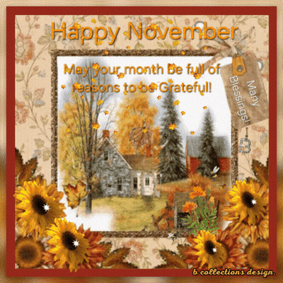 A Happy November Greeting Card With A Picture Of A House GIF