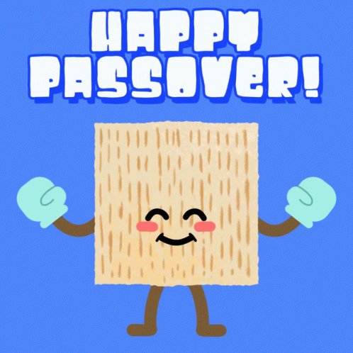 A Happy Passover Greeting Card With A Cartoon Illustration Of A Cracker GIF