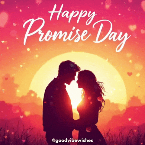 A Happy Promise Day Poster With A Man And A Woman Looking At Each Other GIF