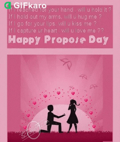 A Happy Propose Day Greeting Card With A Man Kneeling Down Proposing To A Woman GIF