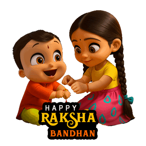 A Happy Raksha Bandhan Poster With Cartoon Characters GIF