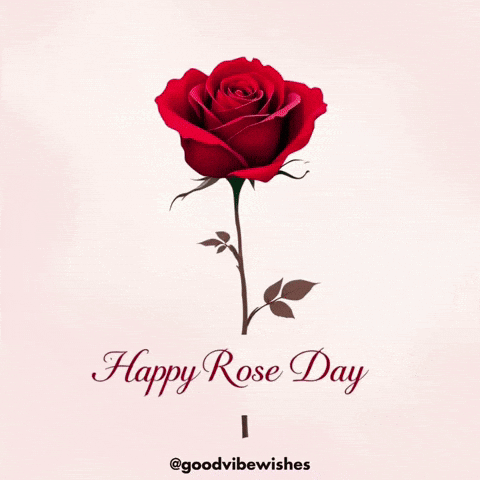A Happy Rose Day Card With A Red Rose And A Heart GIF