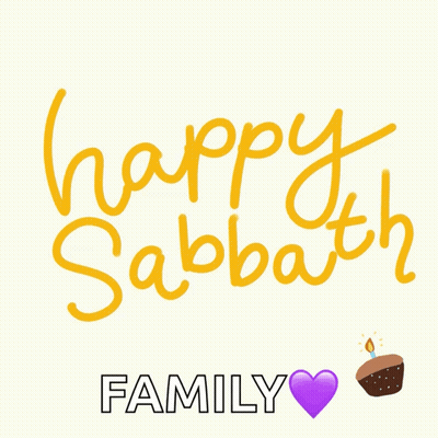 A Happy Sabbath Family Card With A Purple Heart And A Cake GIF
