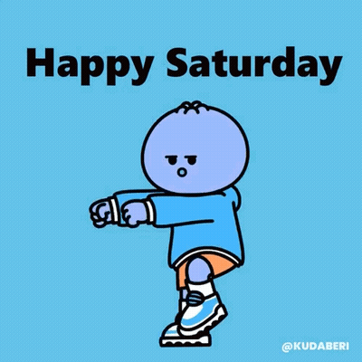 A Happy Saturday Cartoon With A Purple Character GIF