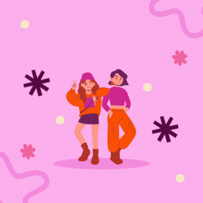 a happy sisters ' day greeting card with two girls on a pink background
