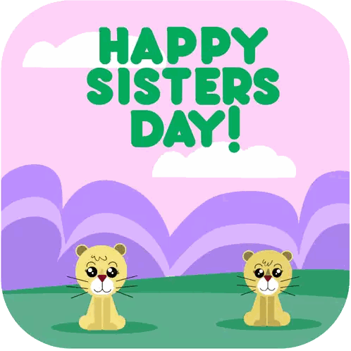 A Happy Sisters Day Greeting Card With Two Lions Sticker