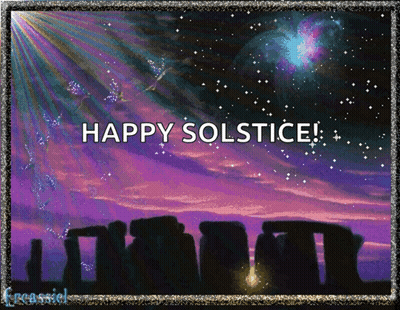 A Happy Solstice Greeting Card With A Purple Sky GIF