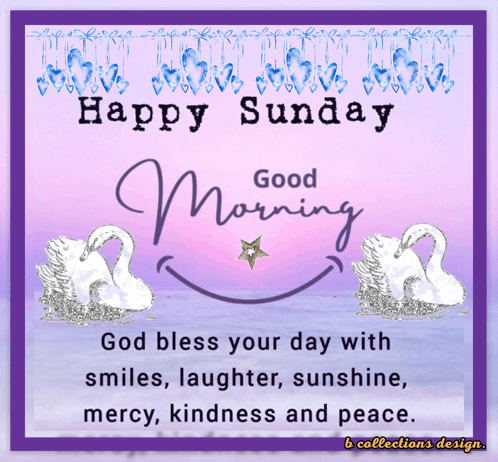 A Happy Sunday Greeting Card With Swans And The Words God Bless Your Day GIF
