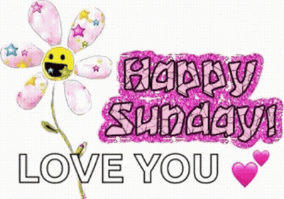 A Happy Sunday Greeting With A Flower And A Smiley Face GIF