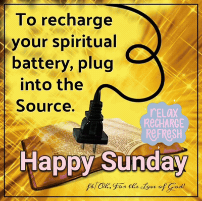 A Happy Sunday Message With A Bible And A Plug In It GIF