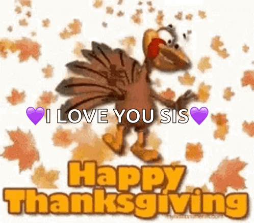 A Happy Thanksgiving Card With A Turkey And Leaves GIF