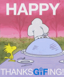 A Happy Thanksgiving Greeting Card With A Cartoon Character GIF