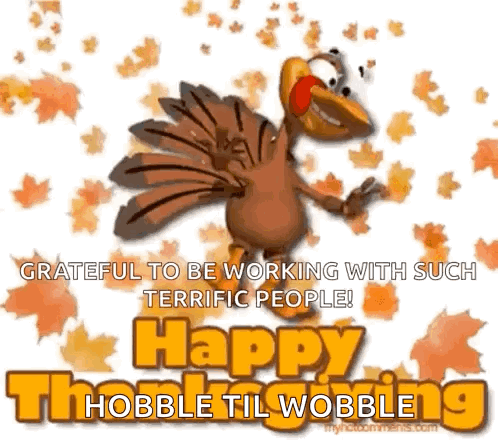 A Happy Thanksgiving Greeting Card With A Cartoon Turkey GIF