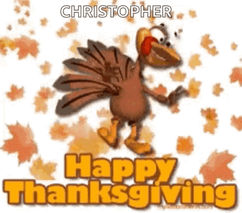 A Happy Thanksgiving Greeting Card With A Cartoon Turkey GIF