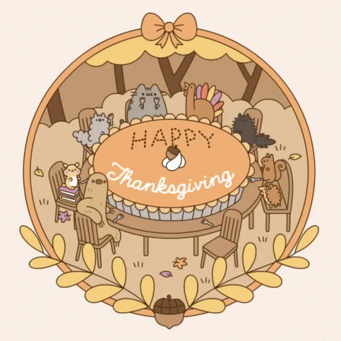 A Happy Thanksgiving Greeting Card With Cats And A Turkey GIF