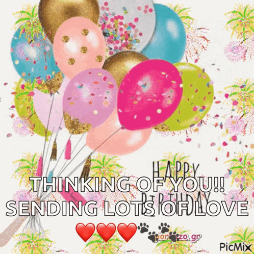 A Happy Thinking Of You Sending Lots Of Love Card With Balloons GIF