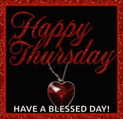 A Happy Thursday Greeting Card With A Red Heart Necklace GIF