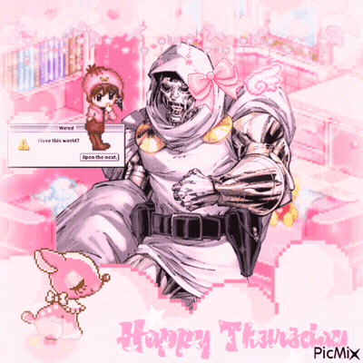 A Happy Thursday Greeting Card With A Robot And A Little Girl GIF