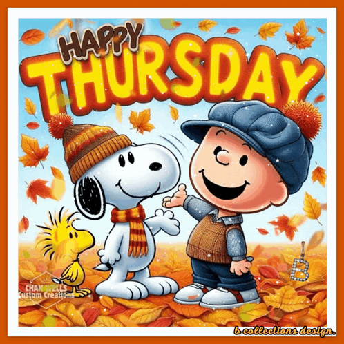 A Happy Thursday Greeting Card With Snoopy And Woodstock GIF